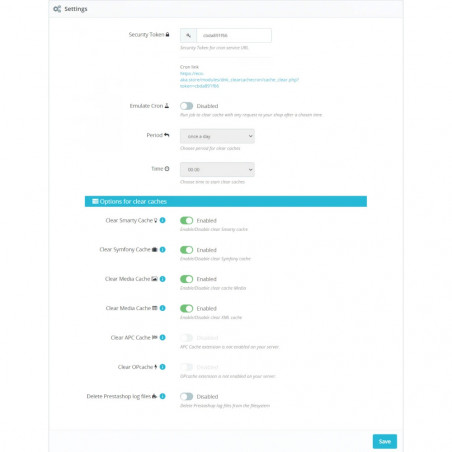 Prestashop Borrar caché cron