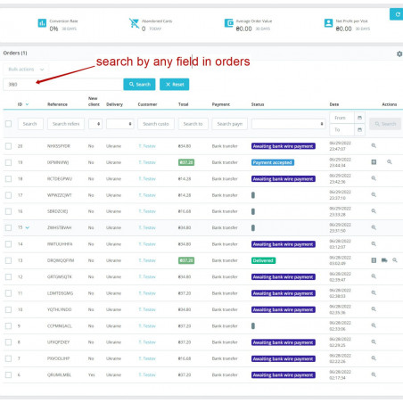 Prestashop Orders quick search