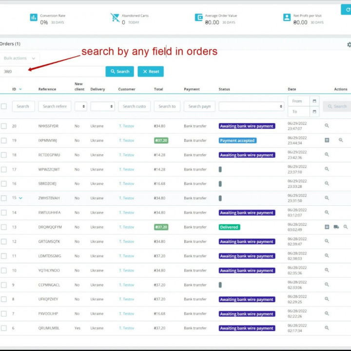 Prestashop Orders quick search