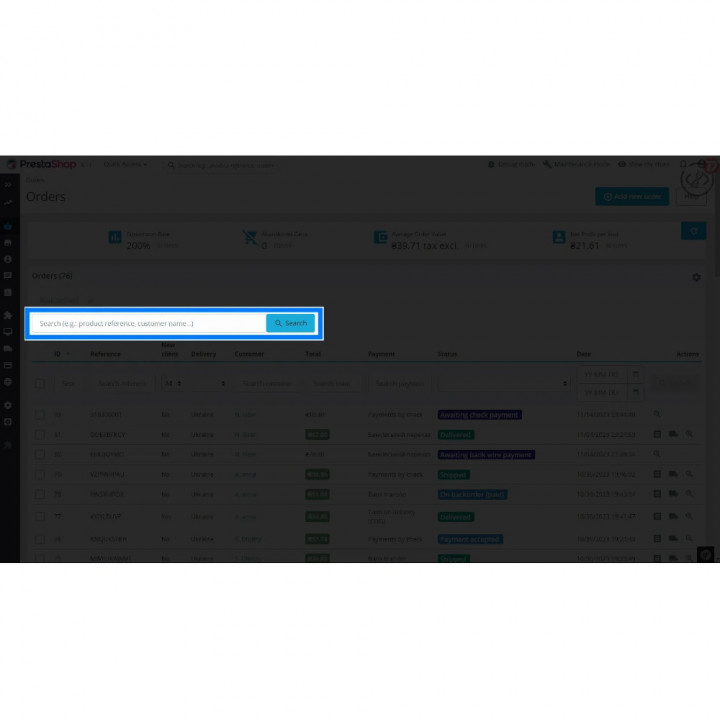 Prestashop Швидкий пошук замовлень