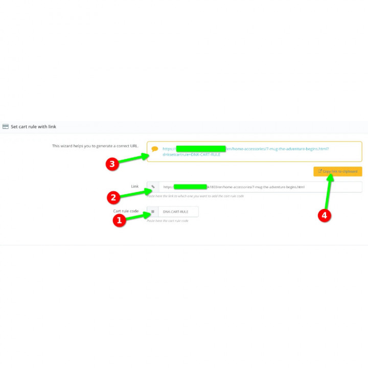 Prestashop set cart rule with link (URL) Show the price with a voucher