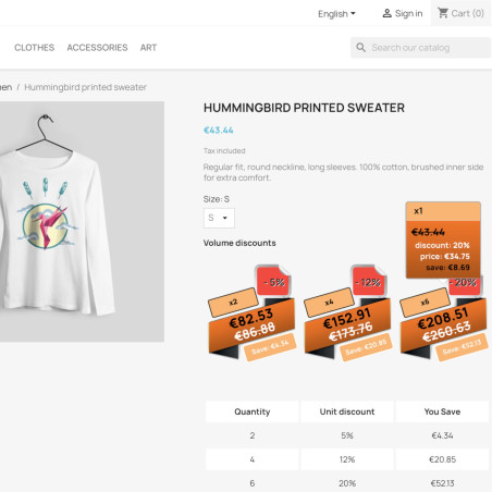 Botón de Descuento por Cantidad Prestahop