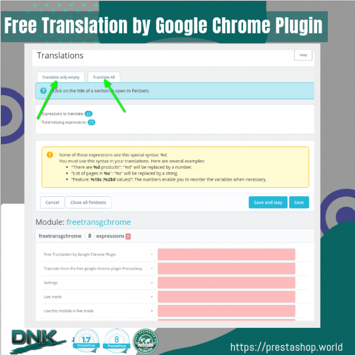 Prestashop Free Translation by Google Chrome Plugin