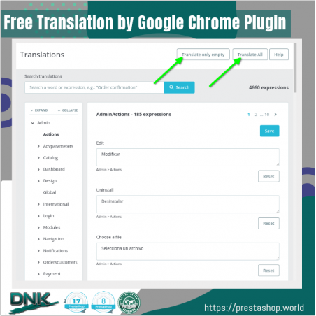 Prestashop Безкоштовний переклад плагіном Google Chrome