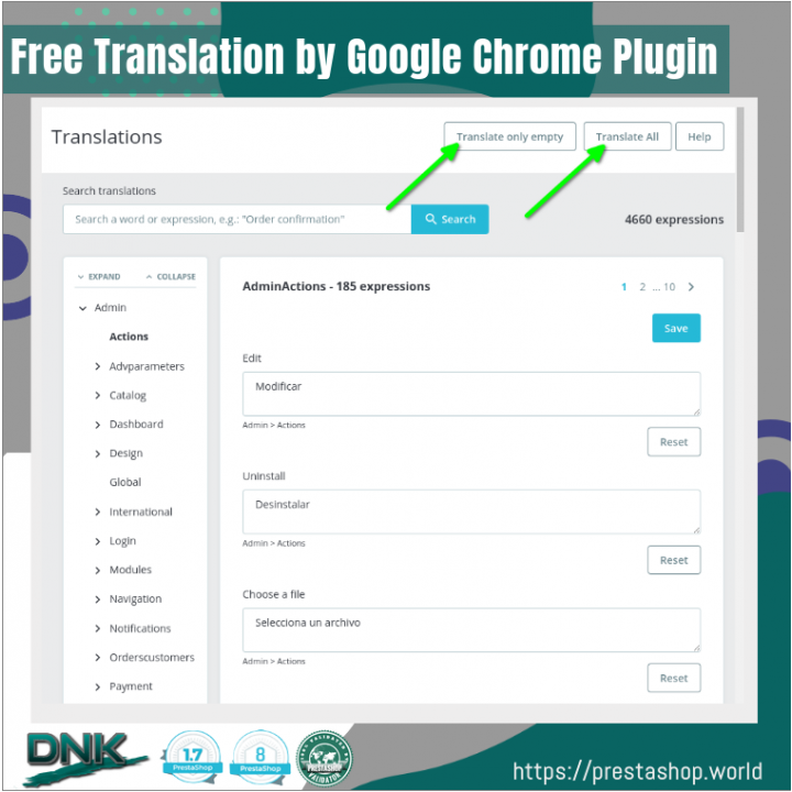 Prestashop Free Translation by Google Chrome Plugin