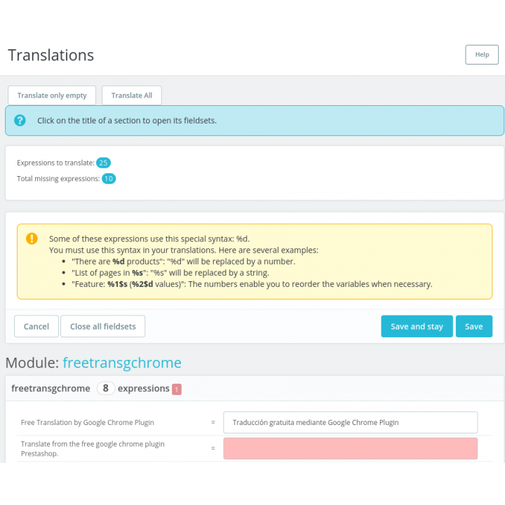 Prestashop Free Translation by Google Chrome Plugin