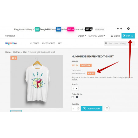 Prestashop set cart rule with link (URL) Show the price with a voucher