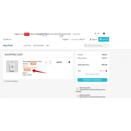 Prestashop set cart rule with link (URL) Show the price with a voucher