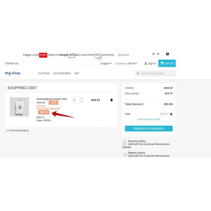 Prestashop set cart rule with link (URL) Show the price with a voucher